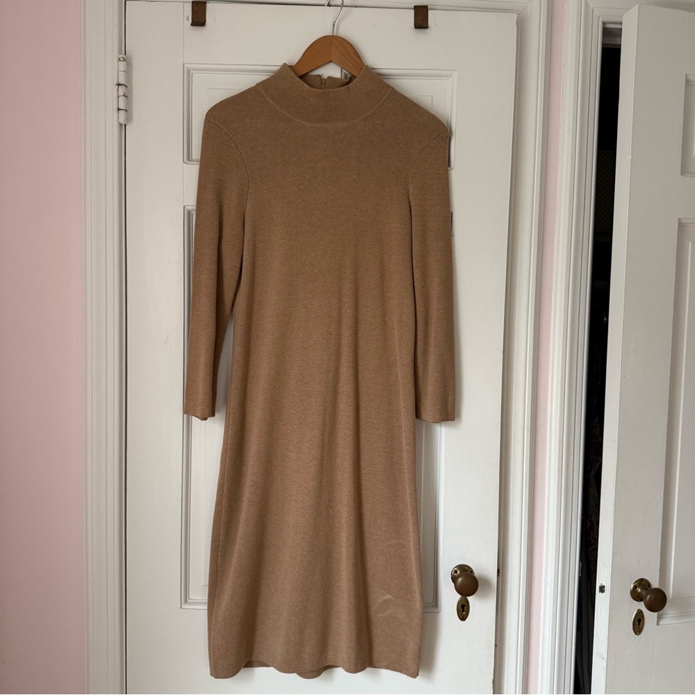 J. McLaughlin Tan Knit Long Sleeve Sweater Dress Size Large
